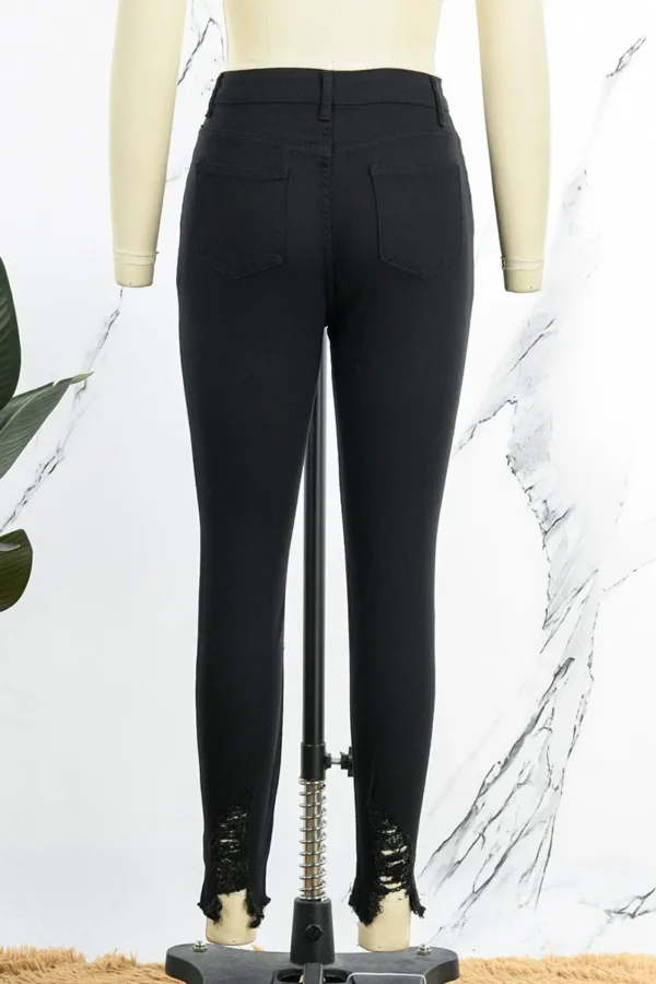Black Casual High Waist Skinny Ripped Denim Jeans