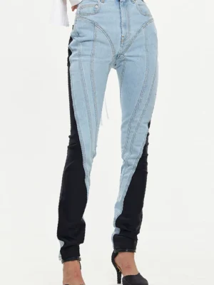 Baby Blue Casual Contrast High Waist Skinny Denim Jeans