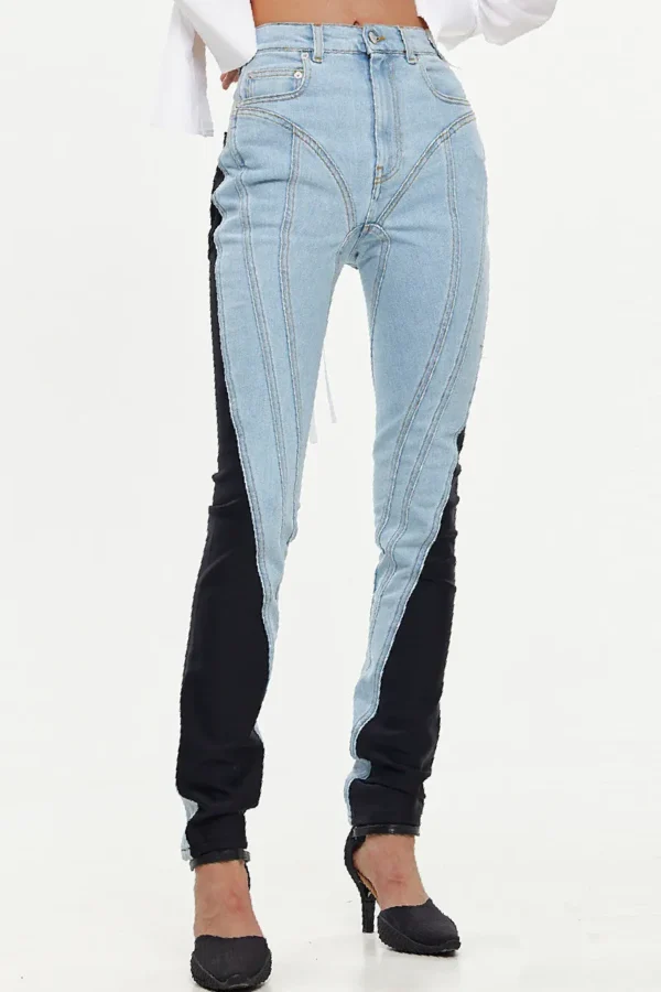 Baby Blue Casual Contrast High Waist Skinny Denim Jeans