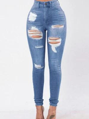 Casual Street High Waist Ripped Denim Jeans