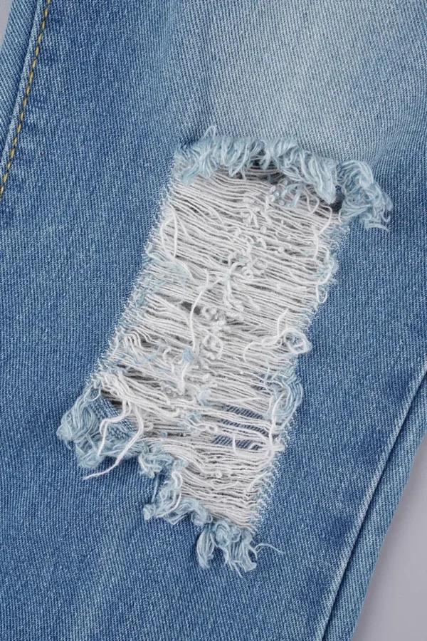 Baby Blue Zipper High Waist Straight Ripped Denim Jeans