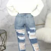 Baby Blue Zipper High Waist Straight Ripped Denim Jeans