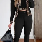 Street Buttons Zipper O Neck Long Sleeve Three Pieces