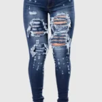 Casual Street Ripped Hollowed Out High Waist Denim Jeans