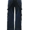 High Waist Regular Straight Leg Cargo Denim Jeans