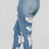 Baby Blue Zipper High Waist Straight Ripped Denim Jeans