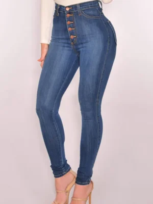 Fashion Casual Buttons High Waist Skinny Denim Jeans