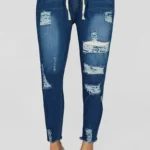Deep Blue Casual Ripped High Waist Regular Denim Jeans