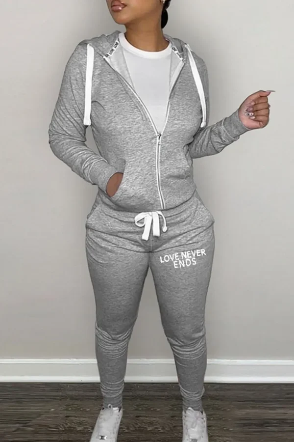 Street Zipper Hooded Collar Jackets And Pants Jogger Set