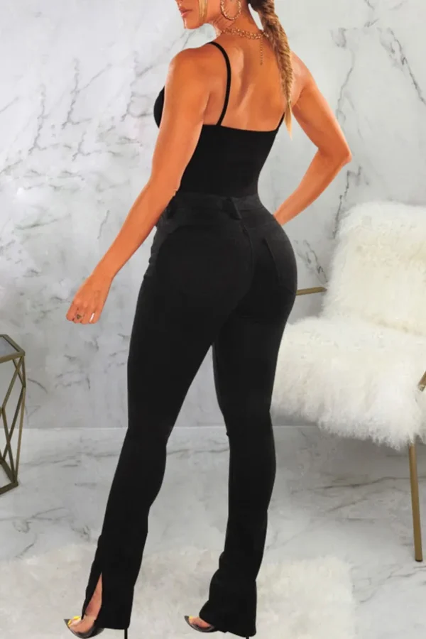Black Casual Slit High Waist Skinny Ripped Denim Jeans