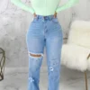 Baby Blue Fashion Casual High Waist Straight Ripped Denim Jeans