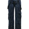 High Waist Regular Straight Leg Cargo Denim Jeans