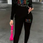 Casual O Neck Long Sleeve Sweatshirt And Pants Sportwear Jogger Set
