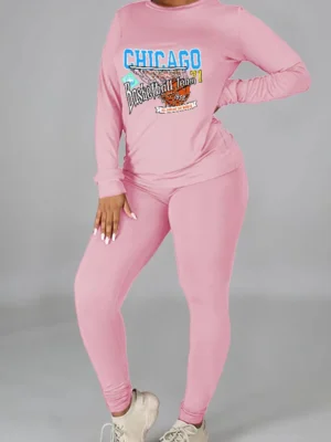 Casual Graphics Print Sweatshirt And Skinny Pants Jogger Set