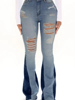 Fashion Casual Mid Waist Regular Ripped Denim Jeans