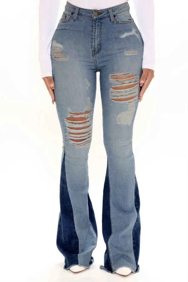 Fashion Casual Mid Waist Regular Ripped Denim Jeans