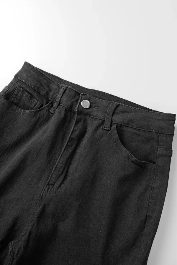 Black Casual High Waist Skinny Ripped Denim Jeans