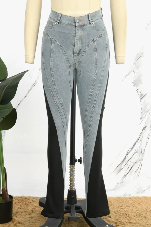 Baby Blue Casual Contrast High Waist Skinny Denim Jeans