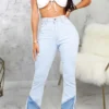 Baby Blue Casual Mid Waist Boot Cut Flare Leg Denim Jeans