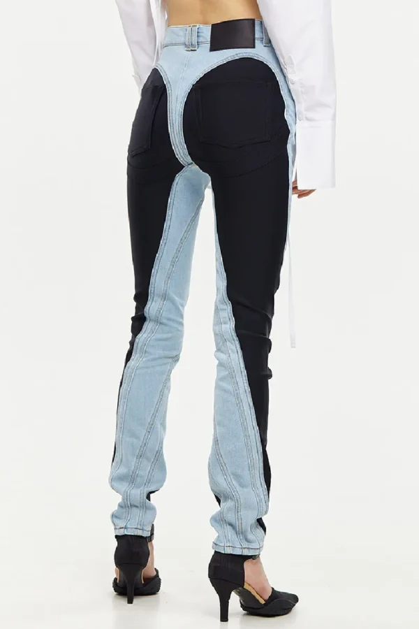 Baby Blue Casual Contrast High Waist Skinny Denim Jeans