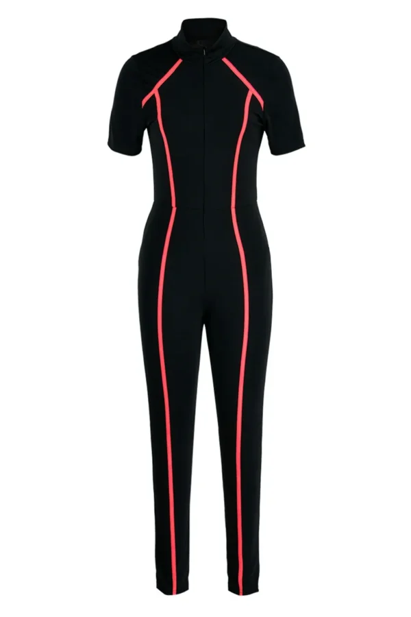 Fashion Casual Sportswear Zipper Collar Skinny Jumpsuits