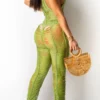 Sexy Hollow Out See-Through O Neck Regular Jumpsuits