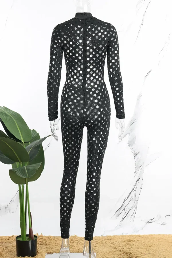 Black Sexy Hollowed Out O Neck Skinny Jumpsuits