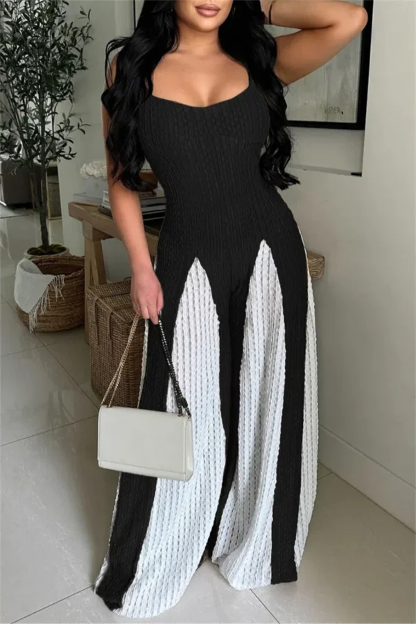 Casual Backless Contrast Spaghetti Strap Regular Jumpsuits
