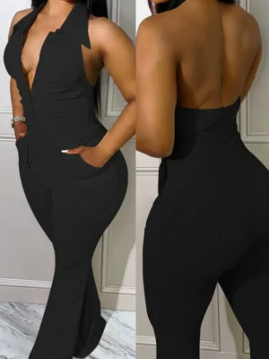 Sexy Casual Backless Halter Skinny Jumpsuits