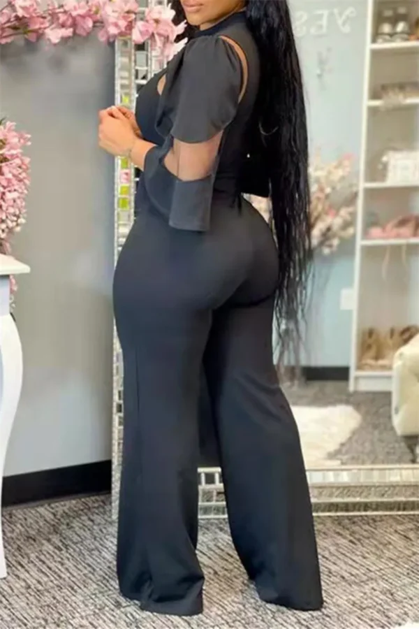 Fashion Casual See-through Half Turtleneck Regular Jumpsuits