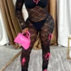 Sexy Hot See-Through Bow Decor O Neck Skinny Jumpsuits