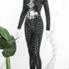 Black Sexy Hollowed Out O Neck Skinny Jumpsuits