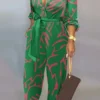 Casual Buckle Strap Design Turndown Collar Long Sleeve Vacation Jumpsuits