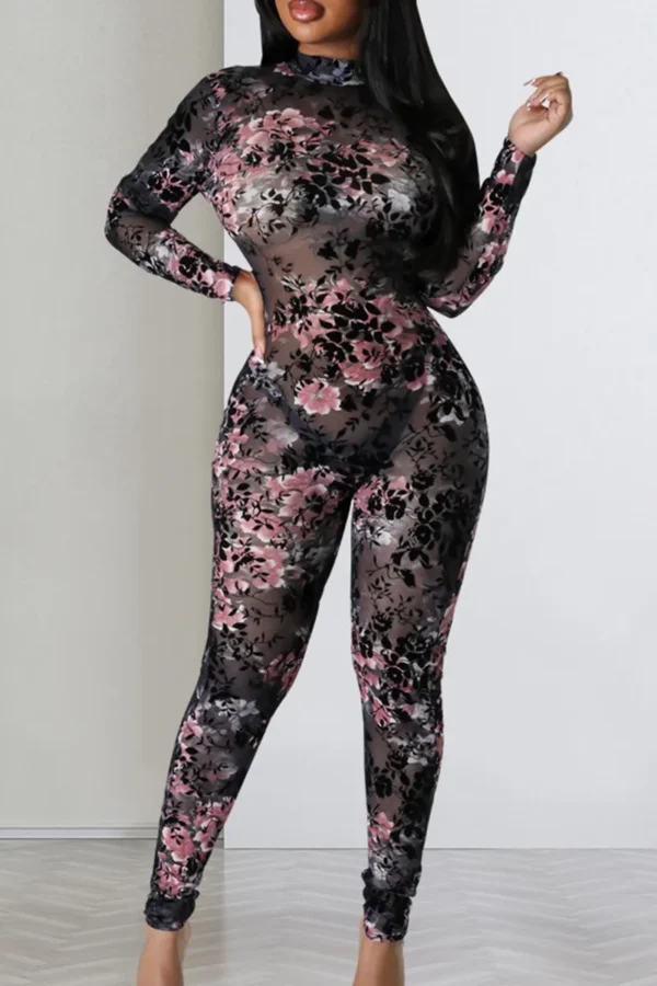 Sexy Zipper O Neck Skinny Jumpsuits