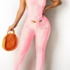 Sexy Hollow Out See-Through O Neck Regular Jumpsuits