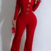 Casual Buttons Square Neck Regular Jumpsuits