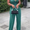 Sweet Buttons V Neck Regular Jumpsuits