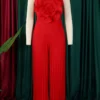 Casual Flower Shape Spaghetti Strap Loose Jumpsuits