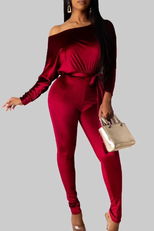 Sweet Oblique Collar Loose Jumpsuits