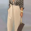 Casual Buckle Strap Design Turndown Collar Long Sleeve Vacation Jumpsuits