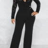 Casual Lace See-through With Belt Zipper V Neck Regular Jumpsuits