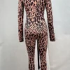 Camel Sexy Leopard Print Zipper O Neck Skinny Jumpsuits