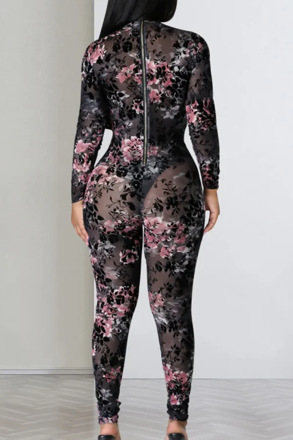 Sexy Zipper O Neck Skinny Jumpsuits