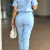 Casual Pocket Buckle Turndown Collar Long Sleeve Vacation Jumpsuits