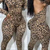 Sexy Leopard Backless U Neck Skinny Jumpsuit