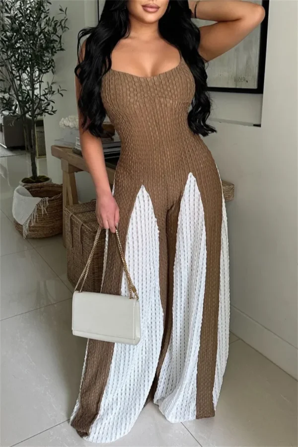 Casual Backless Contrast Spaghetti Strap Regular Jumpsuits