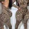 Sexy Leopard Backless U Neck Skinny Jumpsuit