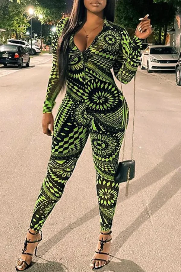 Black Fashion Zipper Collar Skinny Jumpsuits