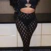 Black Sexy Hollowed Out O Neck Skinny Jumpsuits