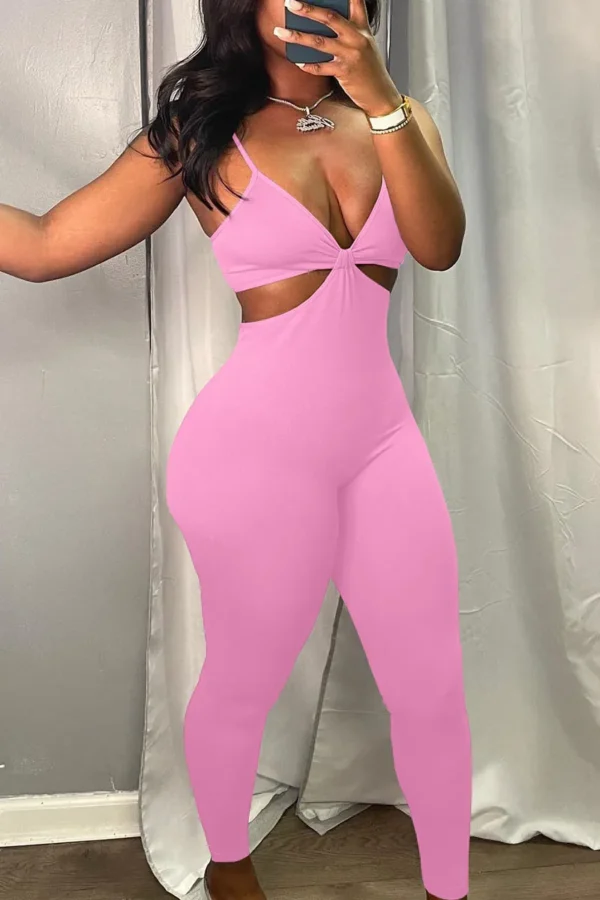 Sexy Hollowed Out Spaghetti Strap Regular Jumpsuit